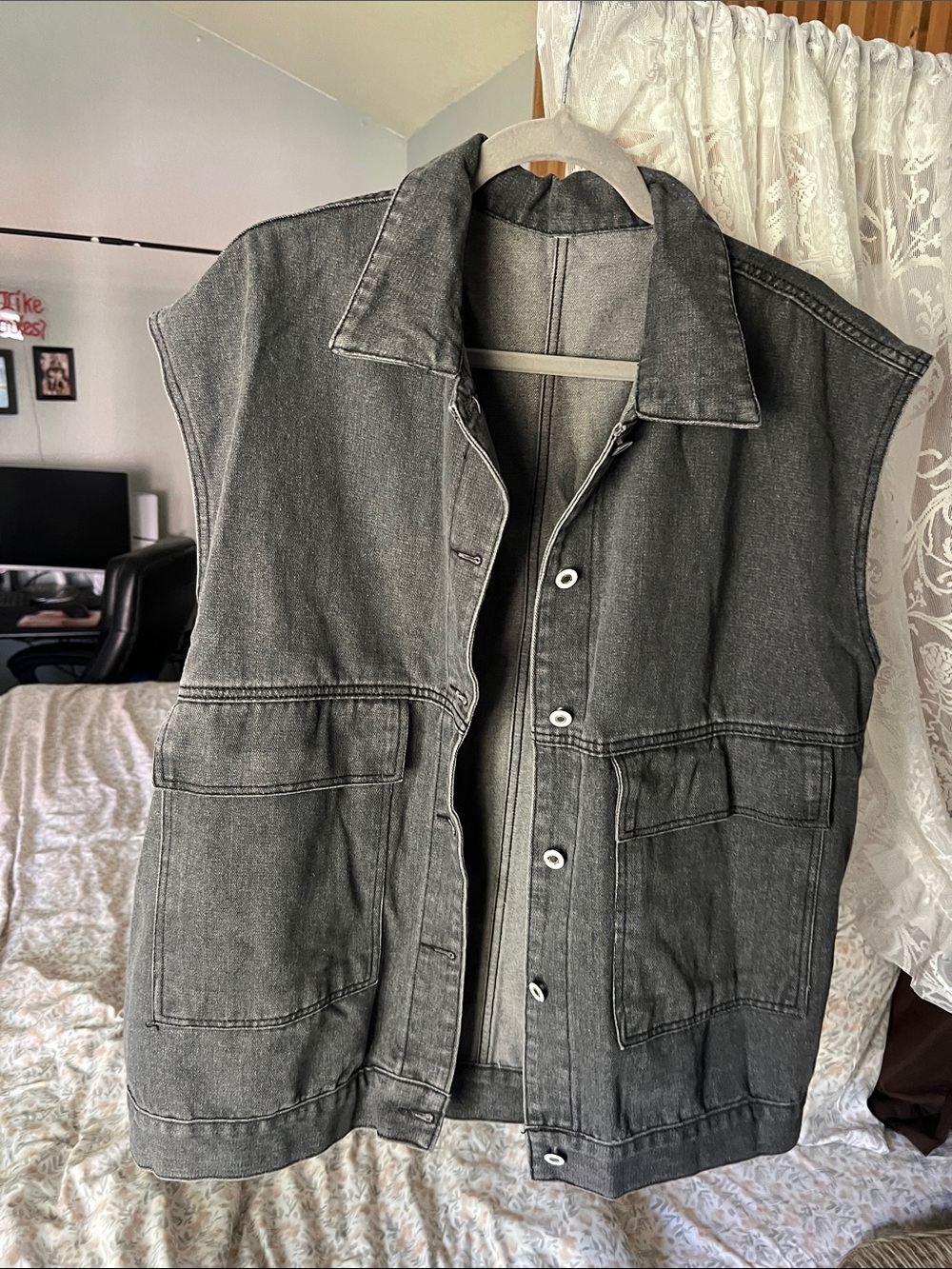 Sleeveless Washed Black Denim Vest